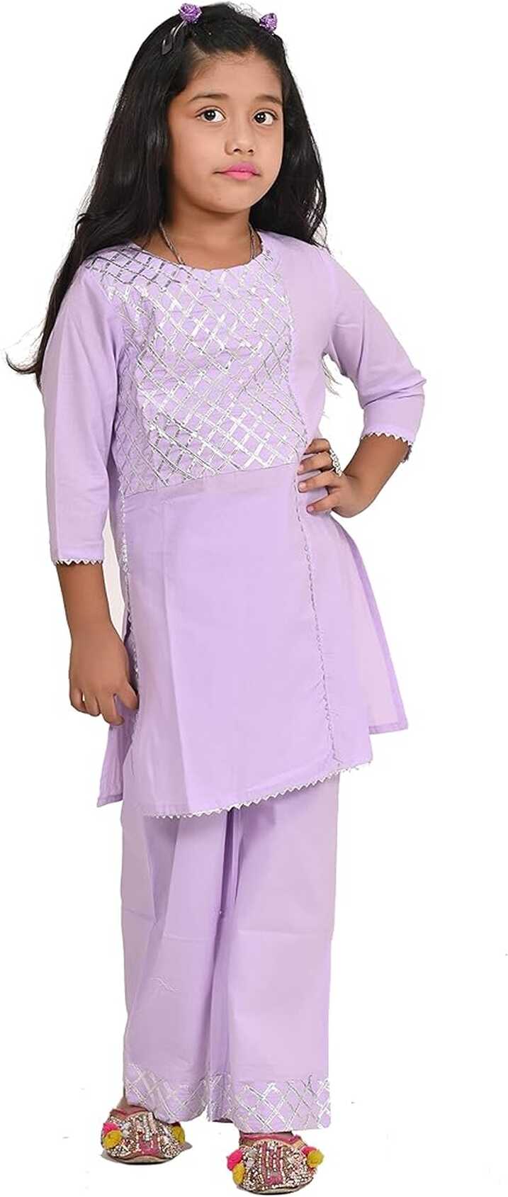 Buy Cloth Bites Girls Rayon Kurta Pant Set| Gota Work Kurti with 3 ...