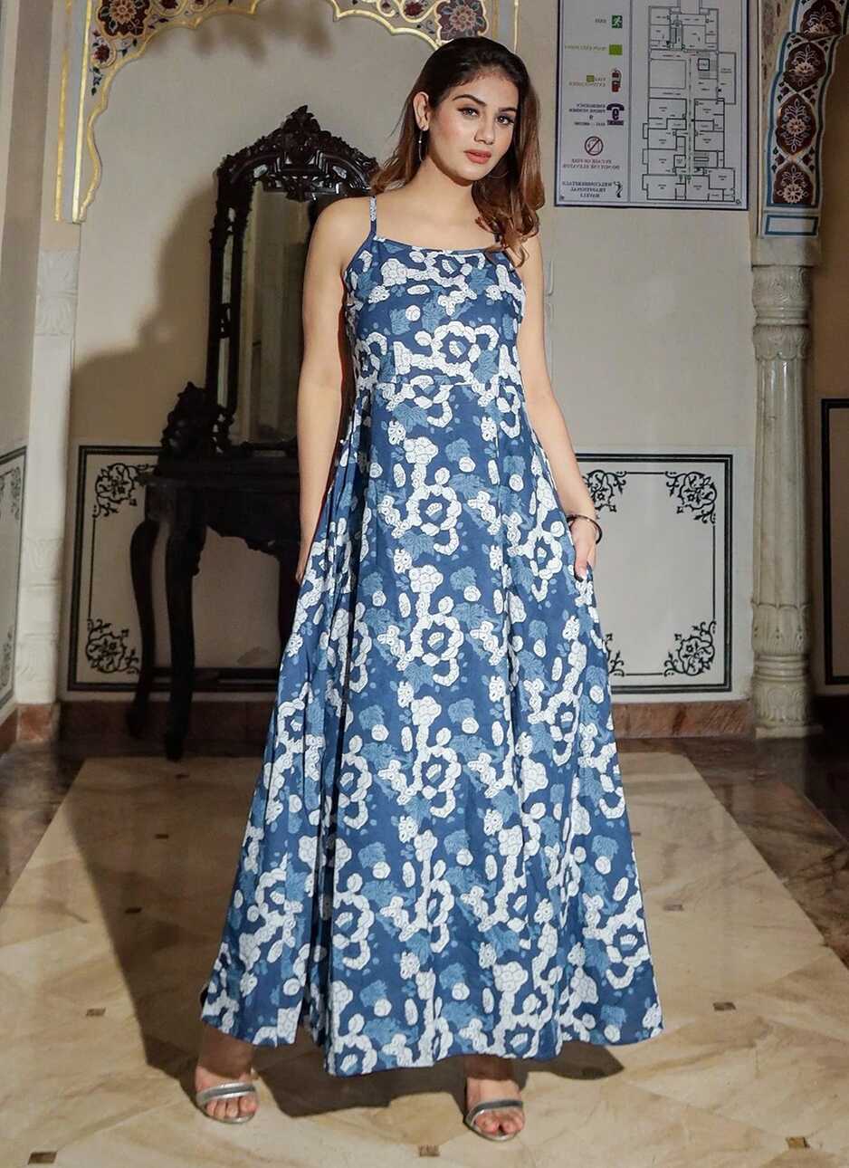 Buy Cotton Designer Blue Gown Online