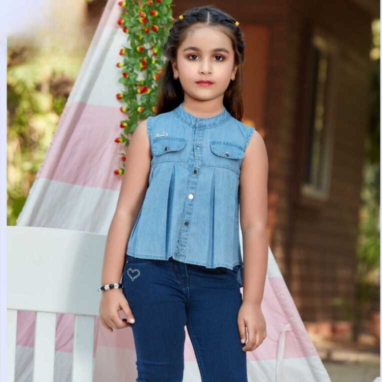 Buy Dark &amp; Light Blue Denim Top for Girls – Mumkins