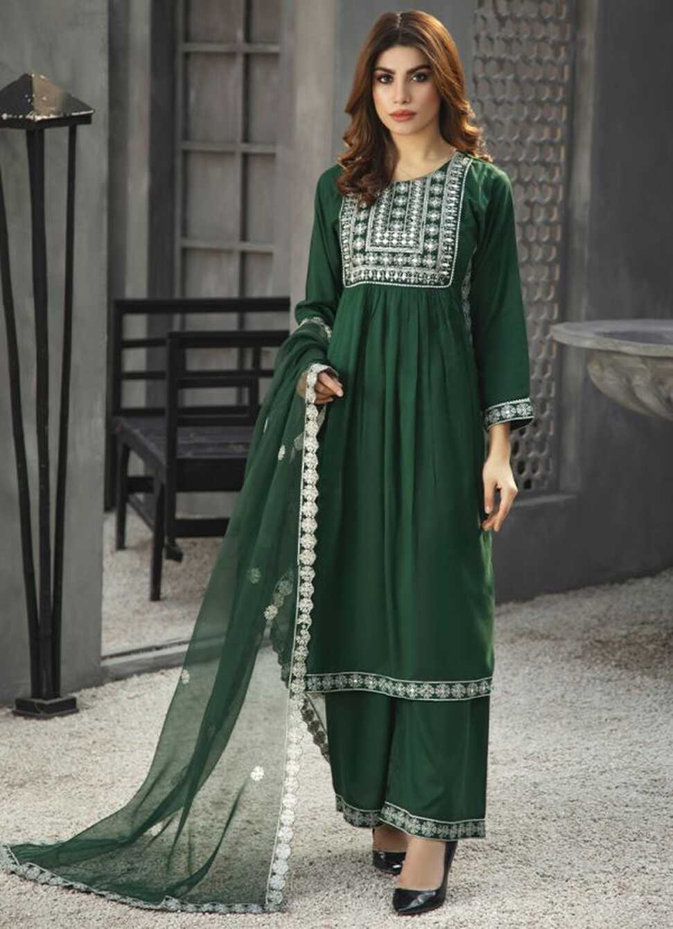 Buy Dark Green Linen Naira Cut Suit in UK - Style ID: DPC-7200 - Diya