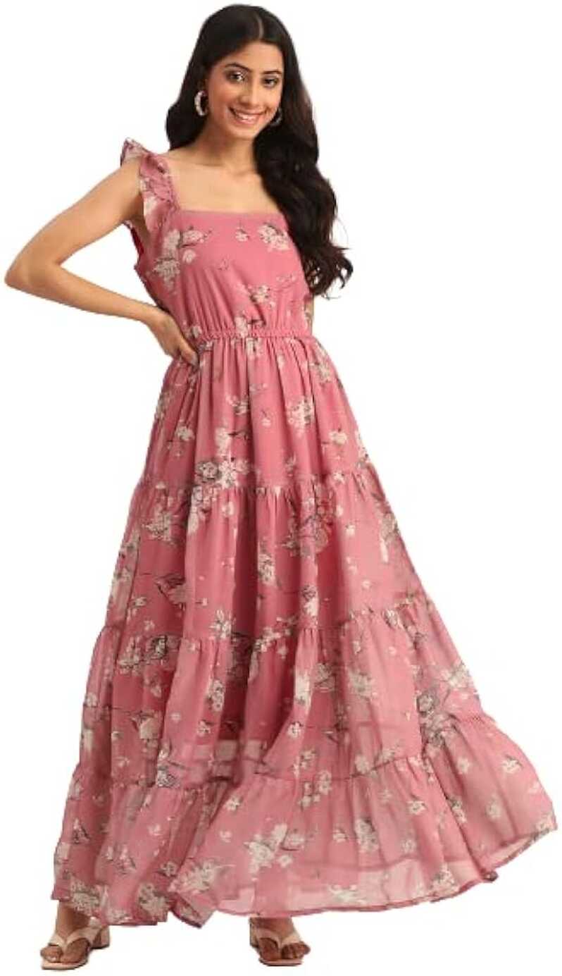 Buy Deewa Women&#39;s Georgette Floral Print Dress, Full Maxi ...