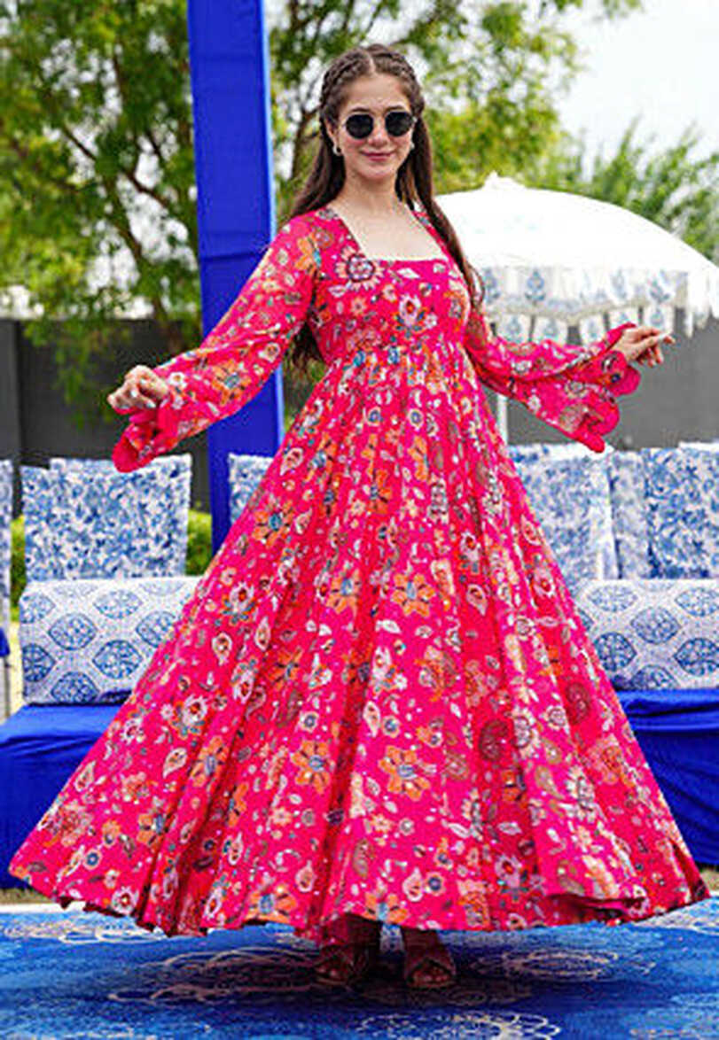 Buy Digital Printed Georgette Gown in Fuchsia Online : TQH24 ...