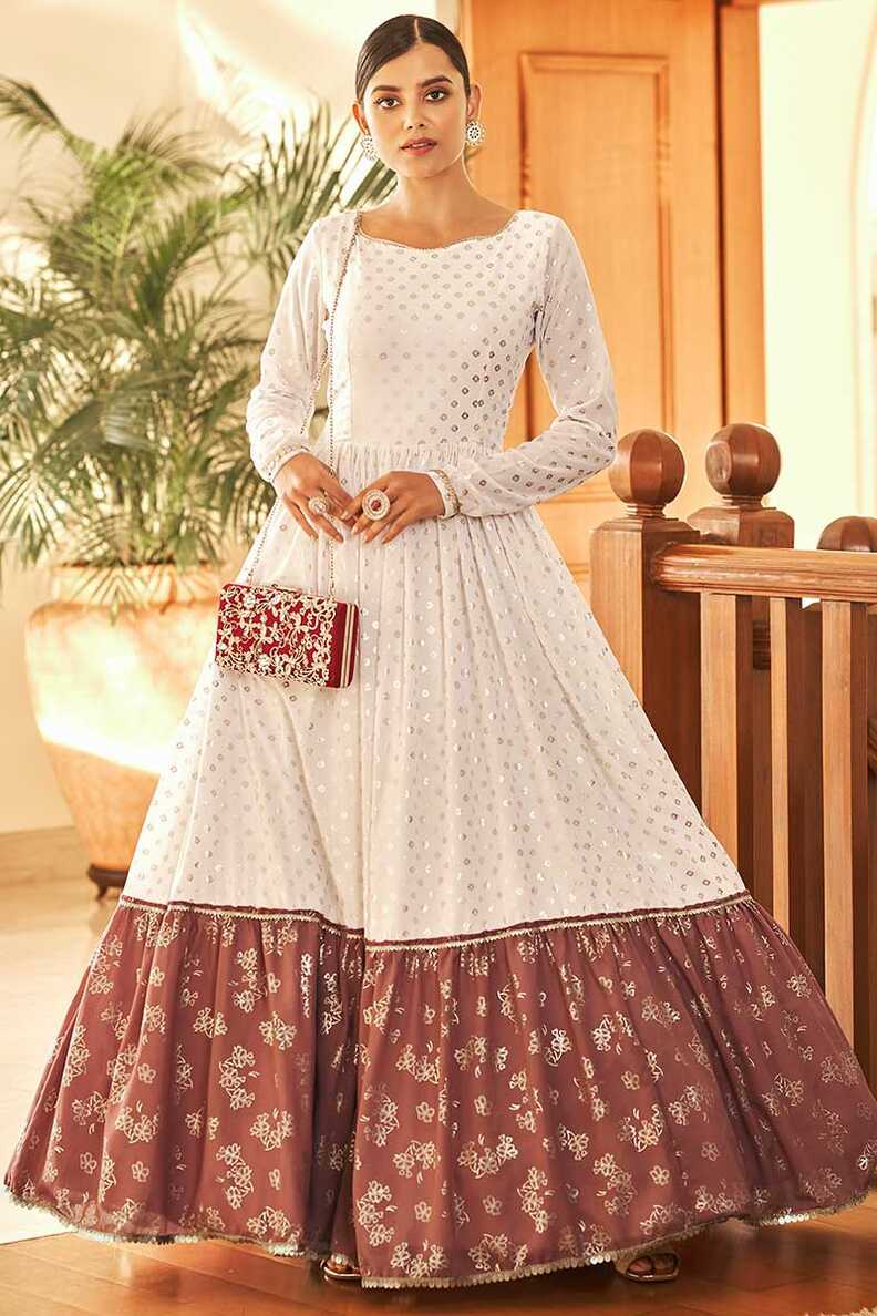 Buy Dresses for Prom Georgette White Anarkali Suit LSTV115665