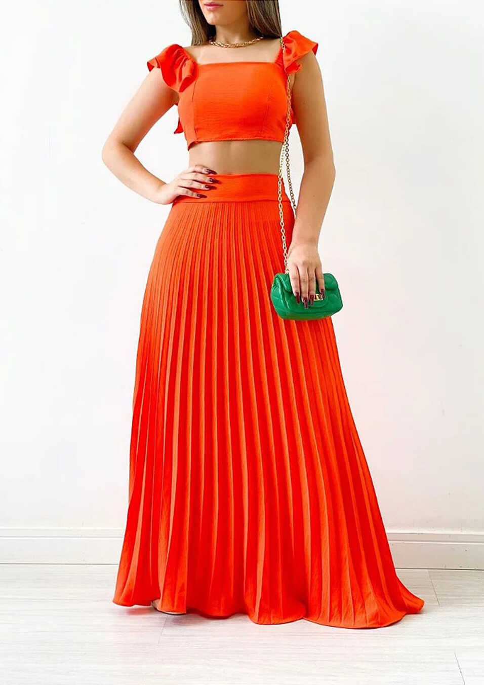 Buy EVENING ORANGE CROP TOP &amp; MAXI SKIRT SET for Women Online in India