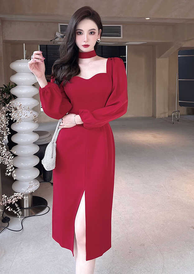 Buy EVERYTHING CLASSY RED SLIT DRESS for Women Online in India