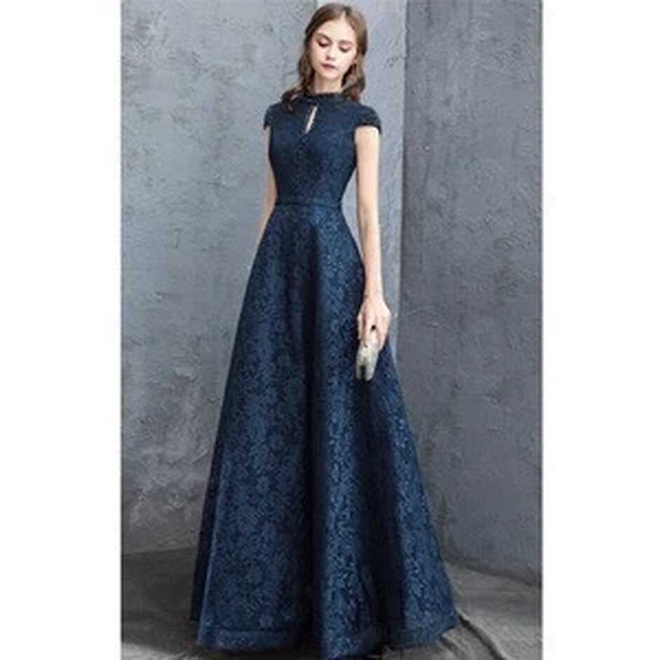 Buy Elegant Lace Long Evening Dinner Dress With Beaded Cap Sleeve ...