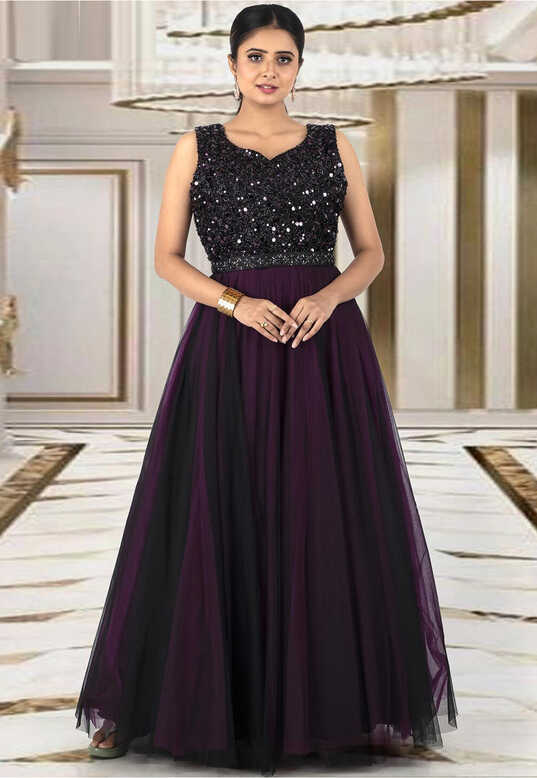 Buy Embroidered Net Gown in Wine Online : TUY209 - Utsav Fashion