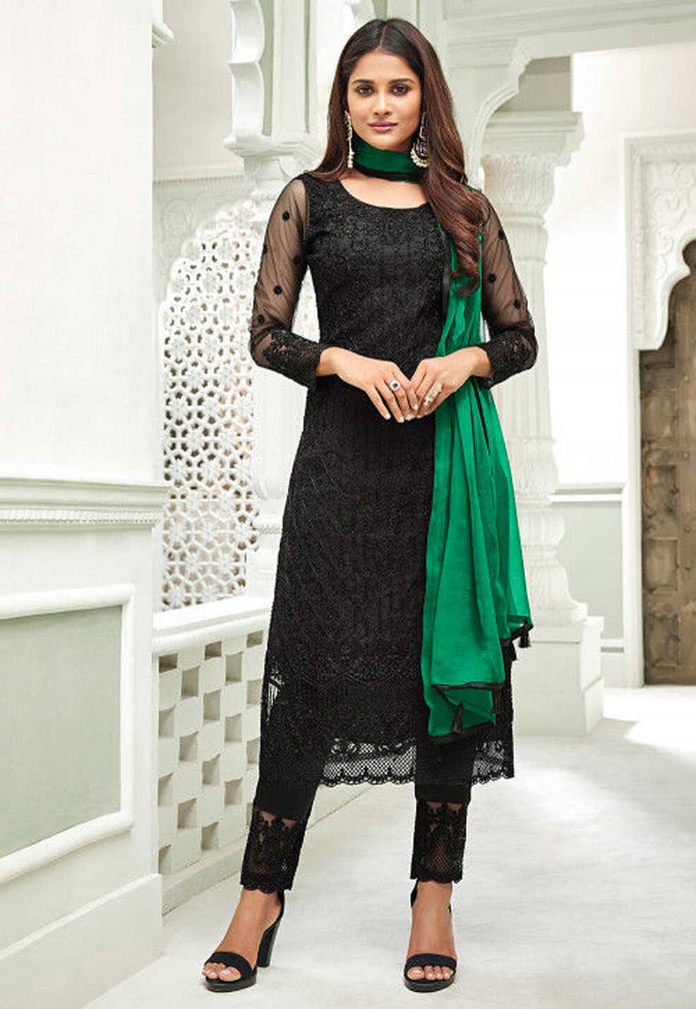 Buy Embroidered Net Pakistani Suit in Black Online : KCH3167 ...