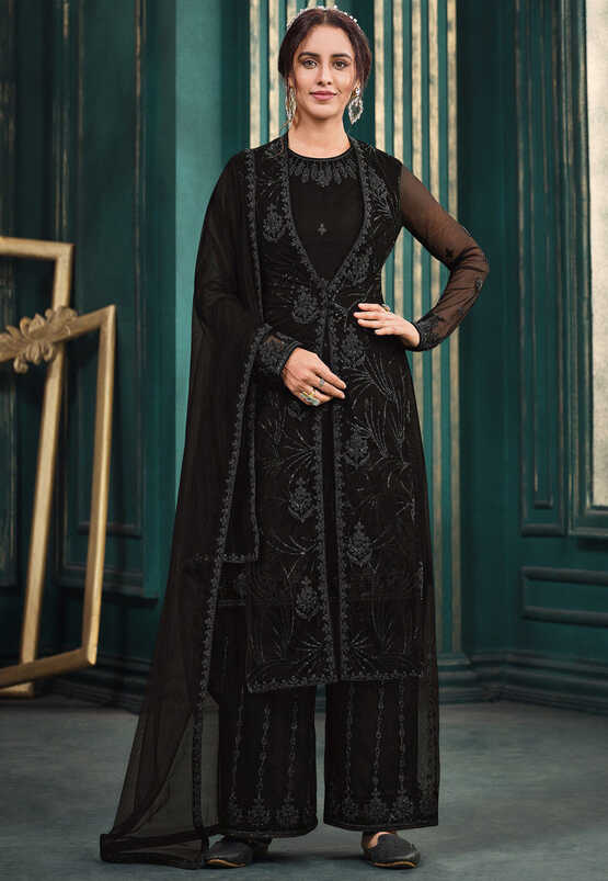 Buy Embroidered Net Pakistani Suit in Black Online : KCH7696 ...