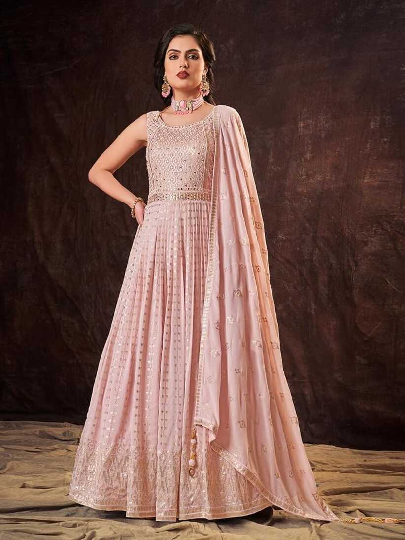 Buy FUSIONIC Baby Pink Color Georgette Base Gown with Dupatta at ...