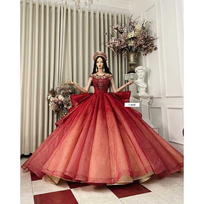 Buy Flame Red Princess Sparkle Ball Gown Wedding Dress With Tiered ...