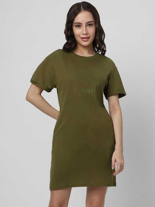 Buy Forever 21 Olive Green Cotton Shift Dress for Women Online ...