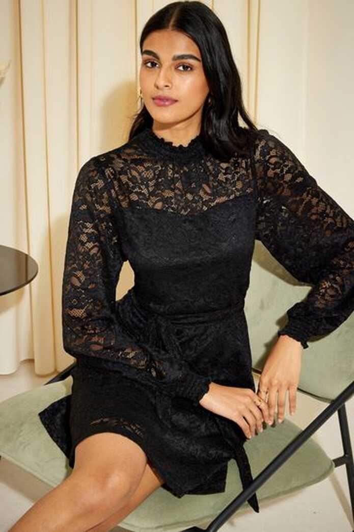 Buy Friends Like These Black Long Sleeve Lace Mini Dress from Next ...