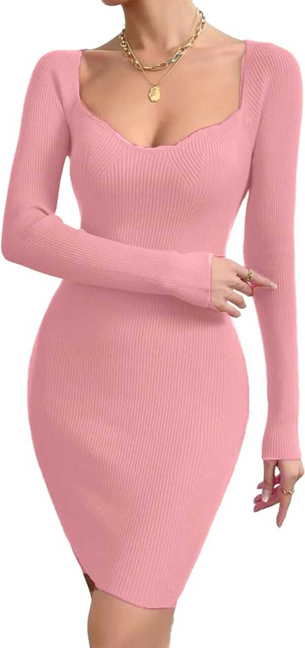 Buy GLARE &amp; BLAIR Solid Sweetheart Neck Long Sleeves Bodycon ...