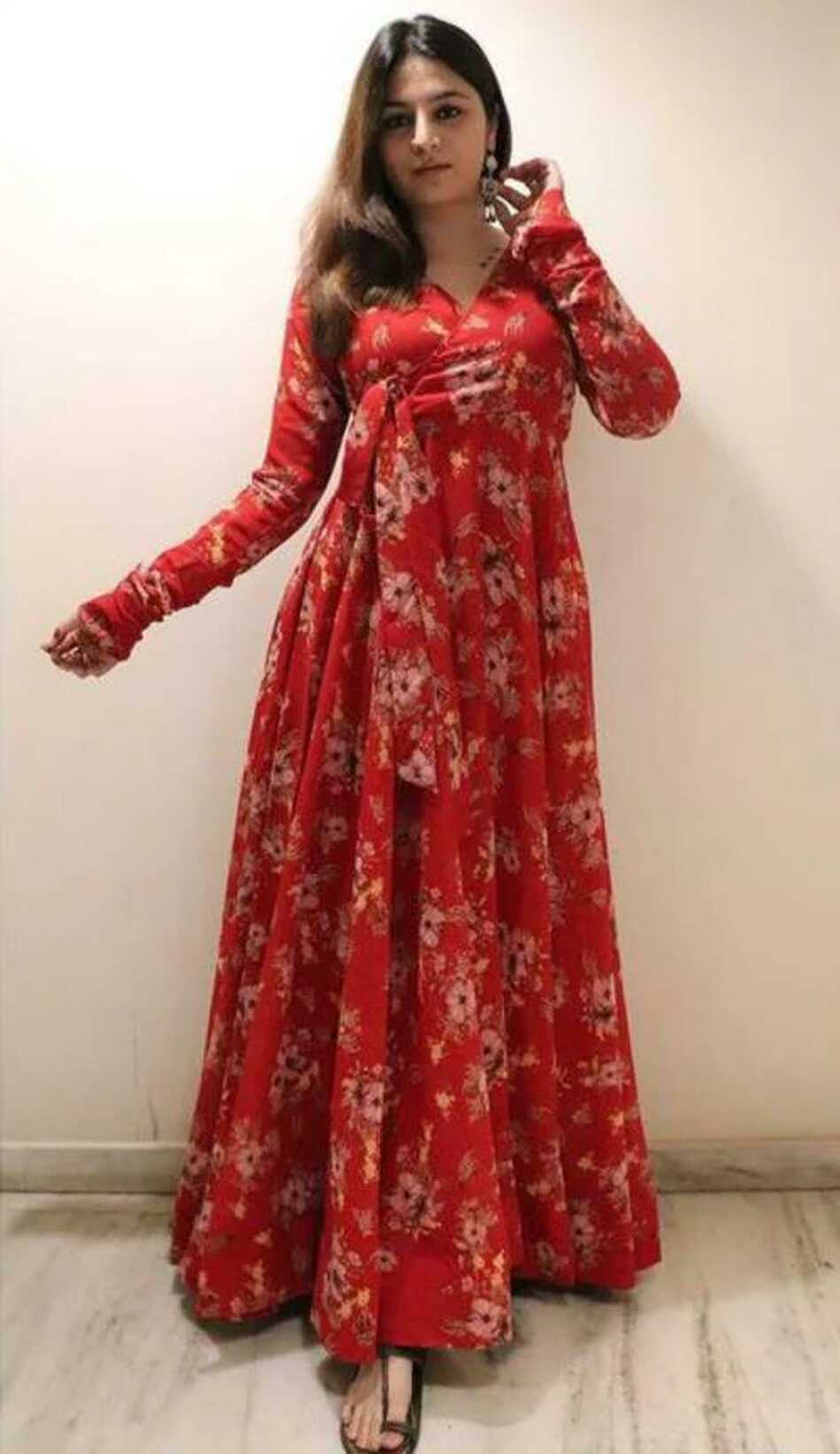 Buy GOLAVIYA Summer Special Full Sleeve Red Color Maxi Dress ...