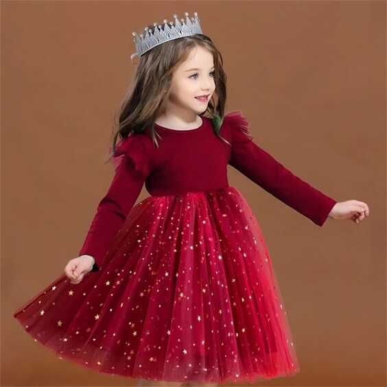 Buy Girl Velvet Tulle Party Dress - Red With Headband