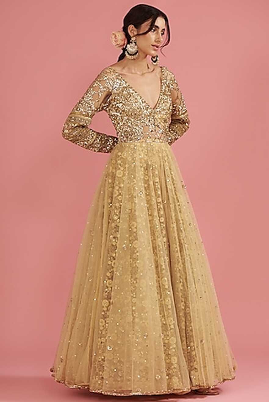 Buy Golden Net Gown for Women Online from India&#39;s Luxury Designers ...