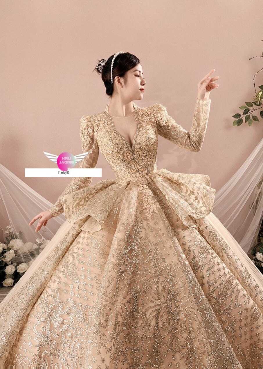 Buy Golden Princess Long Sleeves Sparkle Ball Gown Wedding/prom ...