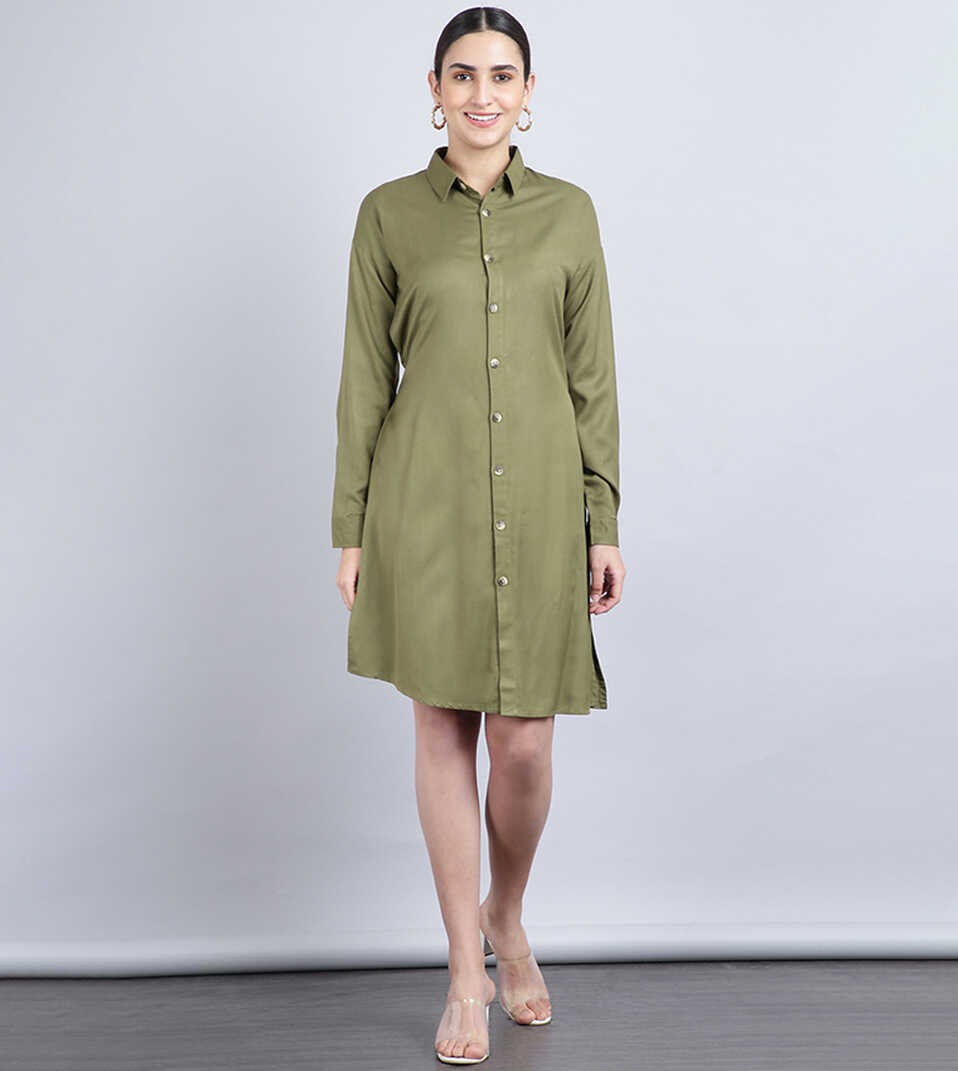 Buy HIS &amp; HERS Solid Knee Length Shirt Dress In Green | 6thStreet ...