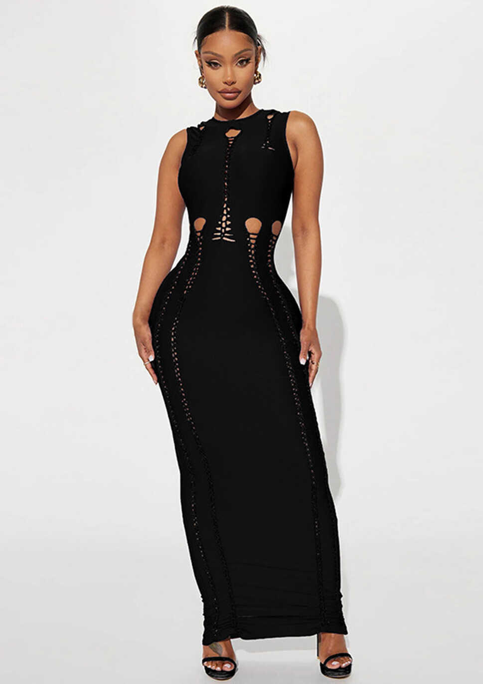 Buy HOLLOW BLACK MAXI BODYCON DRESS for Women Online in India