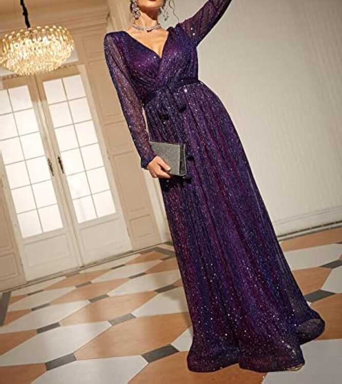 Buy Hi Aesthetics Women Elegant Sequin Party Dresses Long Sleeve ...