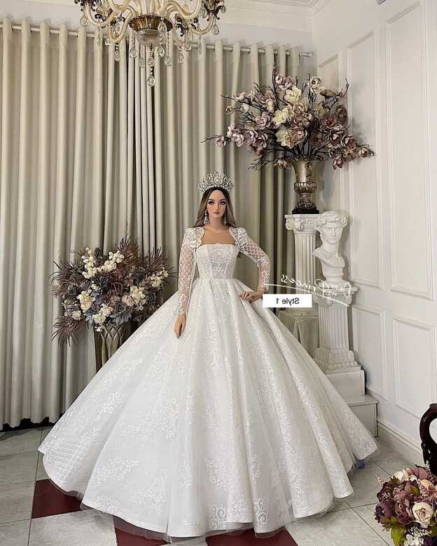 Buy Illusion Square Neck White Long Sleeves Princess Ball Gown ...