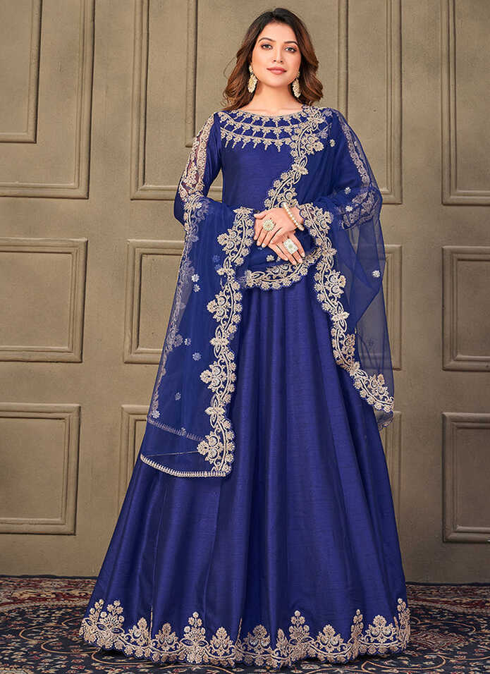 Buy Indian Dress - Royal Blue Designer Embroidery Wedding Anarkali ...