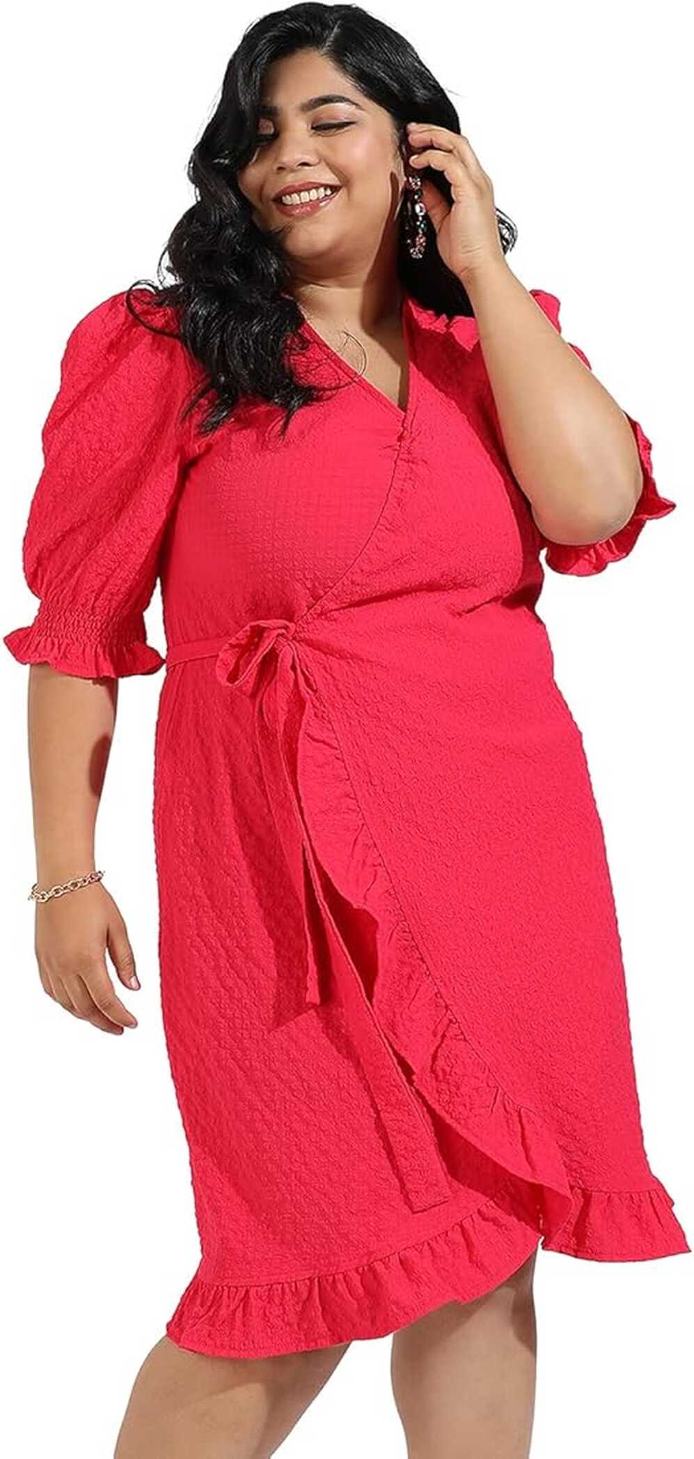 Buy Instafab Plus Women&#39;s Red Wrap-Around Dress for Casual Wear ...