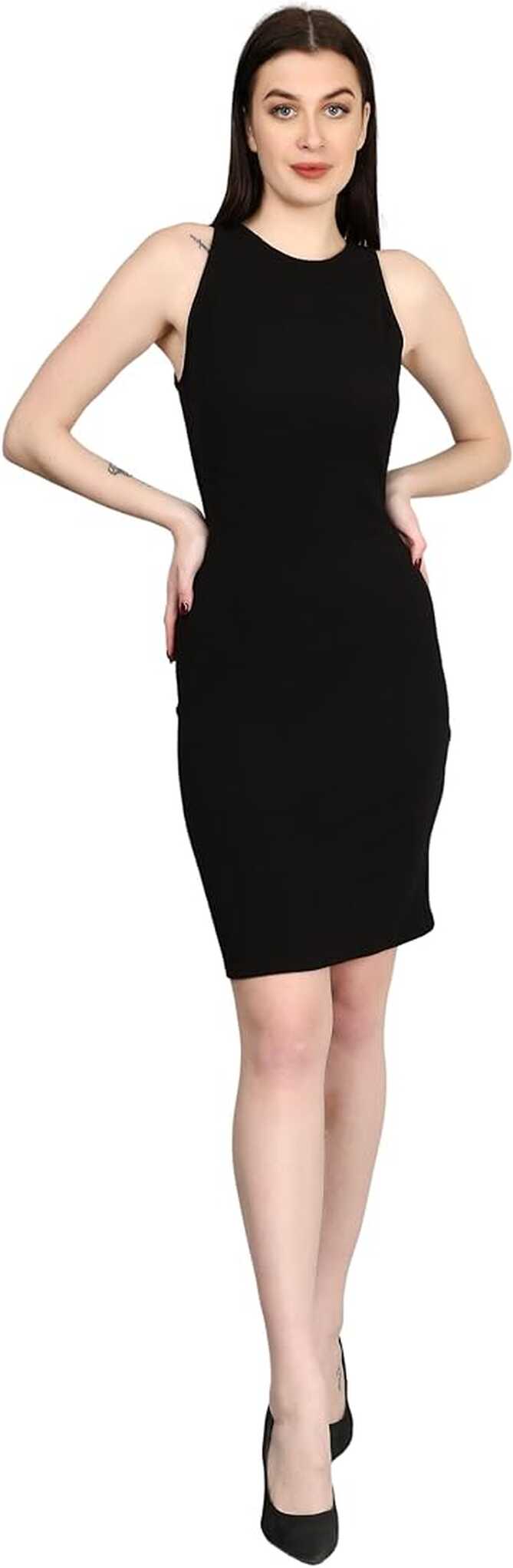 Buy Jazzlr Women Solid Black Knee-Length Dress for Women at Amazon.in