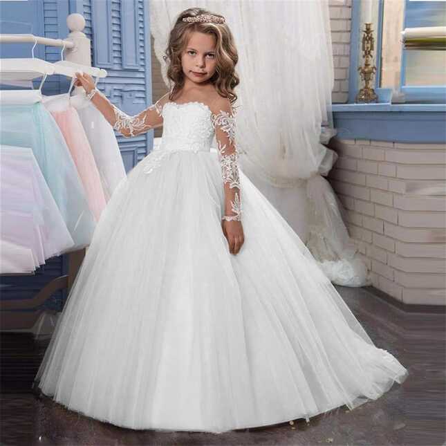 Buy Jbmjs Baby Girls Frock Dress Lace Embroidery Sheer Long ...