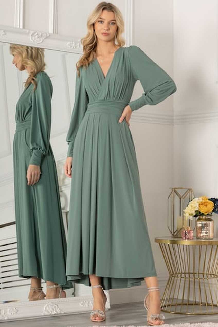 Buy Jolie Moi Green Rashelle Jersey Long Sleeve Maxi Dress from ...