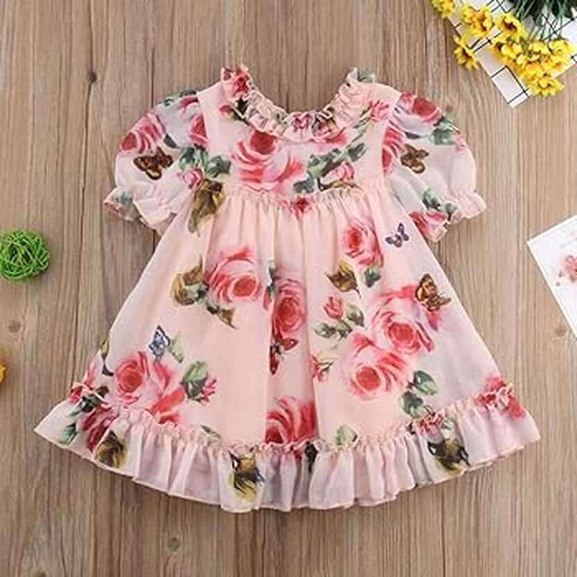 Buy KMBANGI Toddler Baby Girls Flower Print Ruffles Princess Dress ...