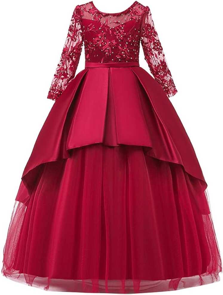 Buy Kid Girl Lace Dress Long Sleeve Princess Gown Party Tulle ...