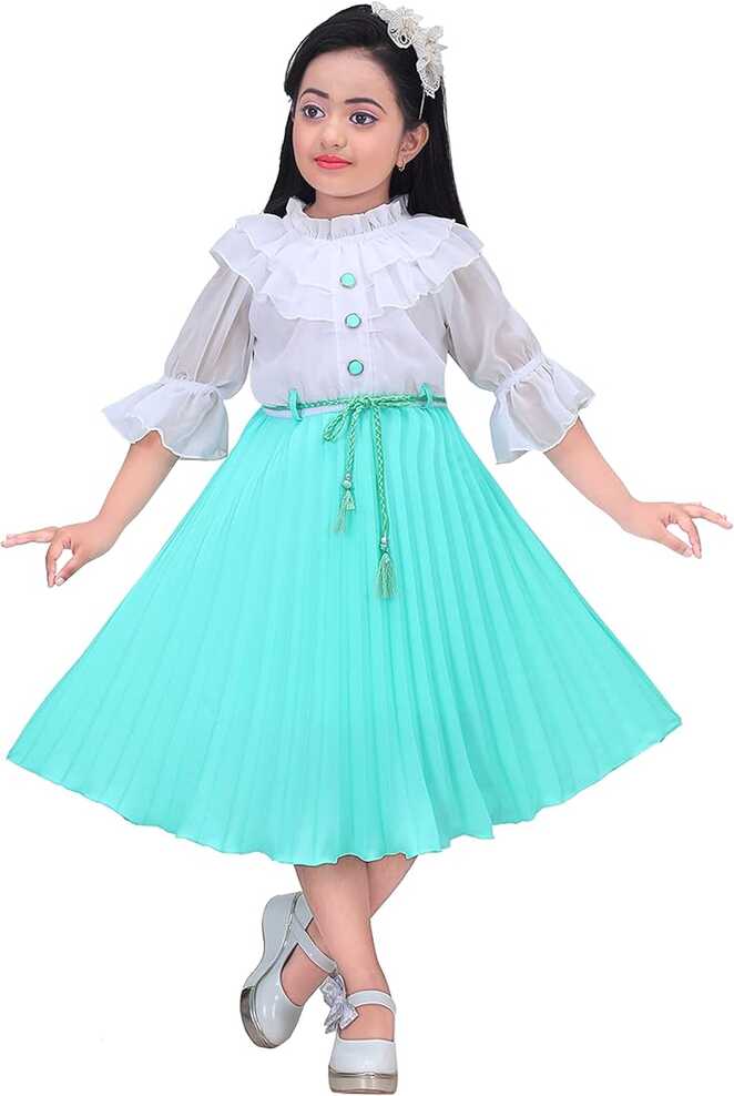 Buy Kids Girls Western Dresses White Top Bottom Solid Colored one ...