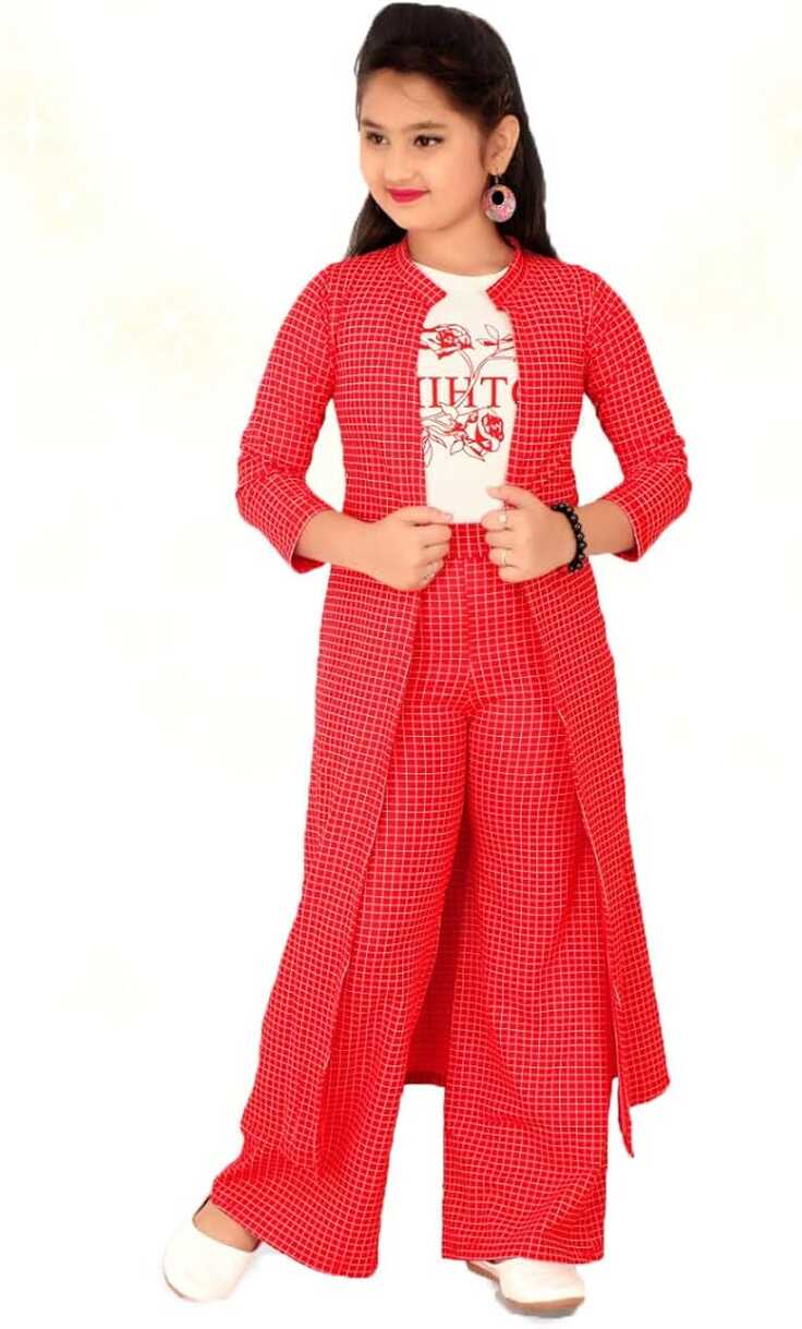 Buy Kids top Plazo with Shrug Combo Set for Girls (5-6 Years) Red ...