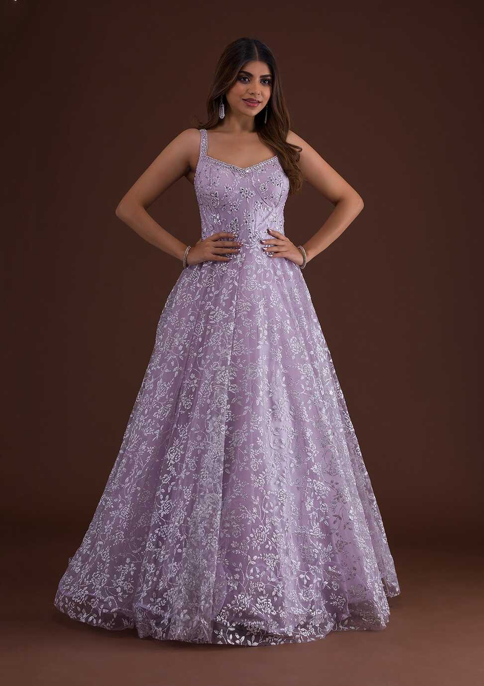 Buy Lavender Cutdana Net Gown - Koskii