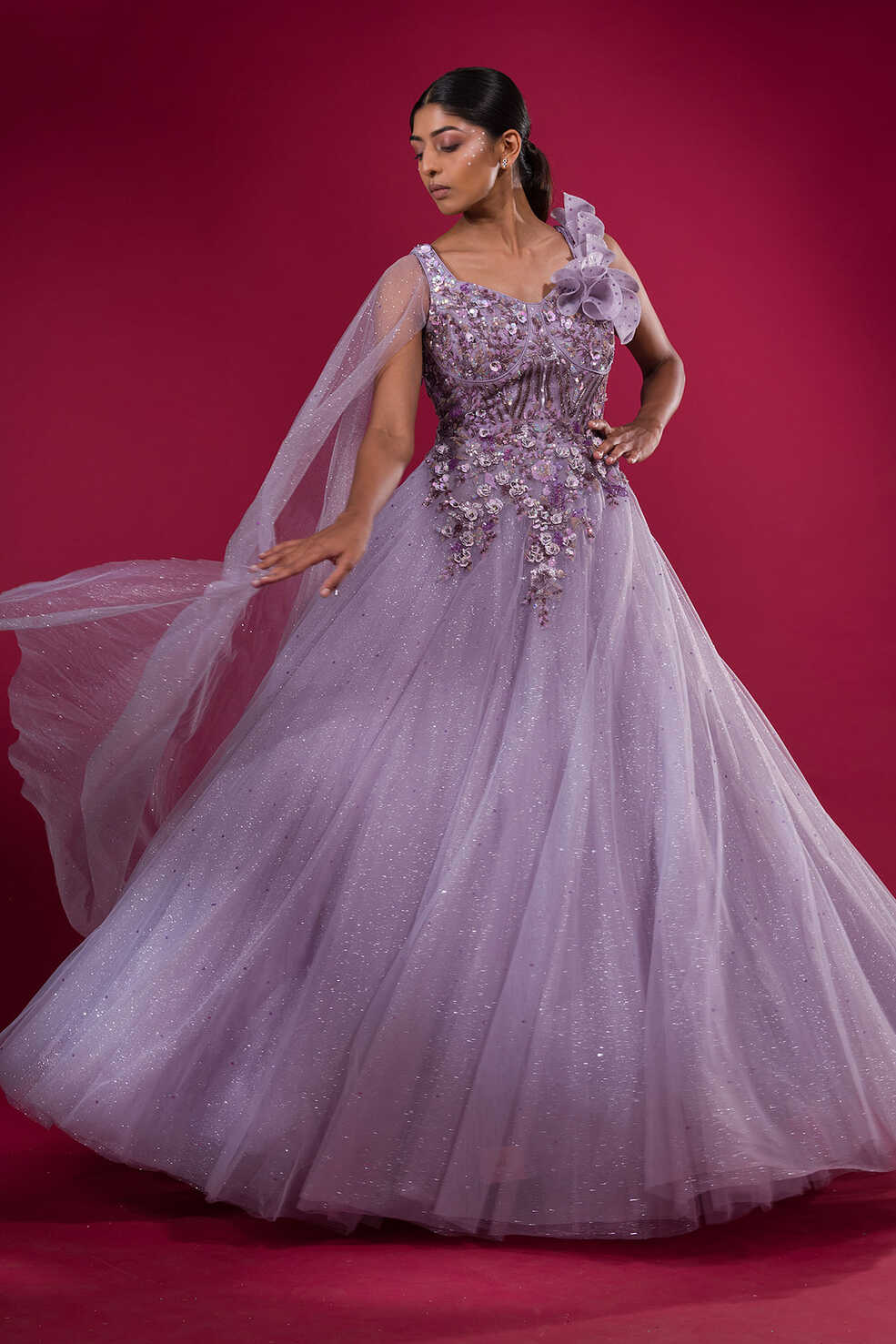 Buy Lavender Grey Sequins Embroidered Net Cocktail Gown Online ...