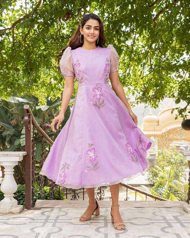 Buy Lavender Hand Painted Maxi Dress Online in India