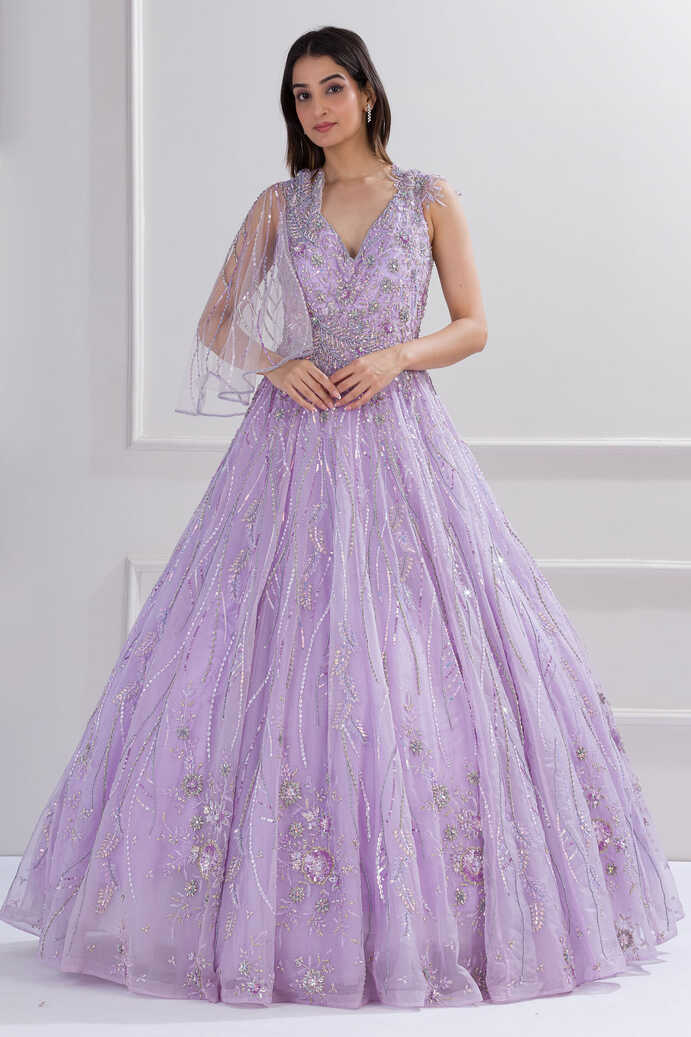 Buy Light Purple Sequins Embroidered Net Reception Gowns Online ...