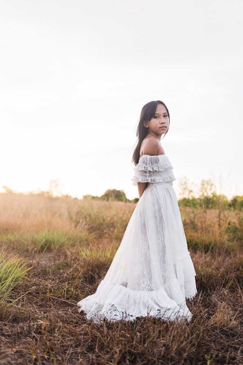 Buy Little Girls White Boho Dress, Hippie Flower Girl Maxi Dress ...