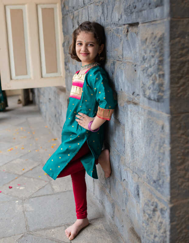 Buy Little Indian Paithani Girls Long Kurta for Online In India ...