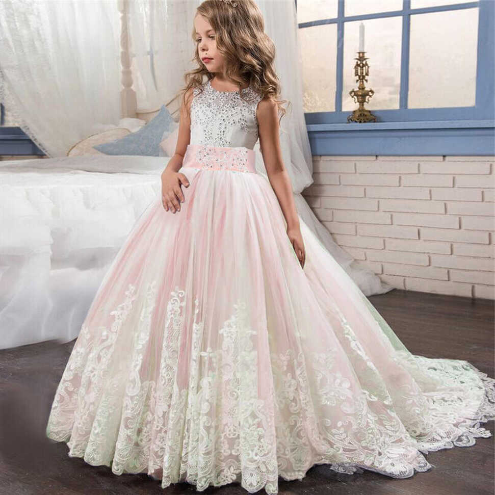 Buy Long Flower Girl Dress For Wedding - Pink - Fabulous Bargains ...