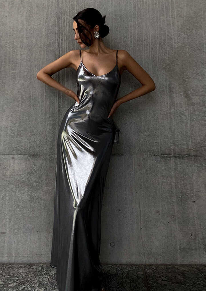 Buy METALLIC SILVER EVENING MAXI DRESS for Women Online in India