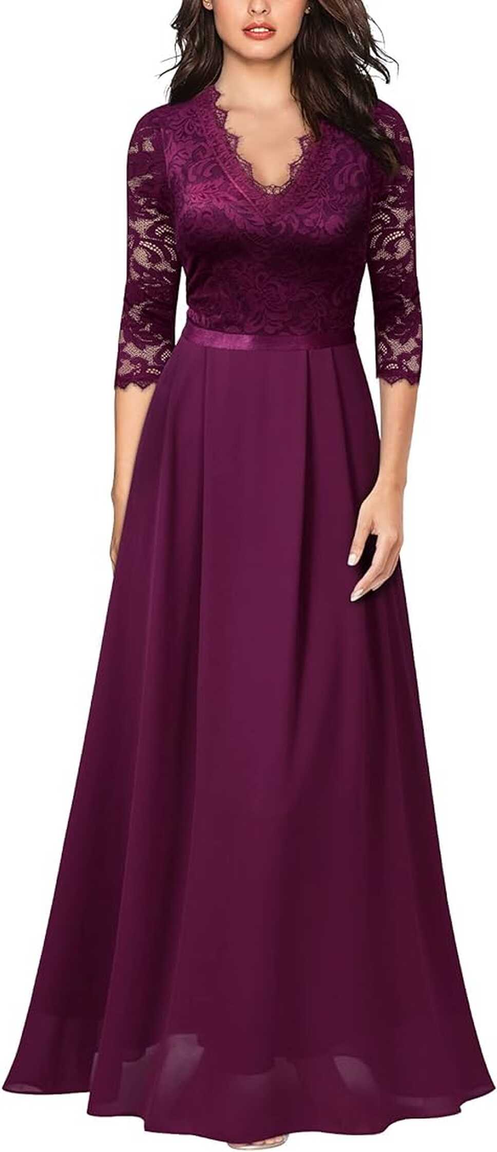 Buy MISSMAY Women&#39;s Formal Floral Lace 2/3 Sleeves Long ...