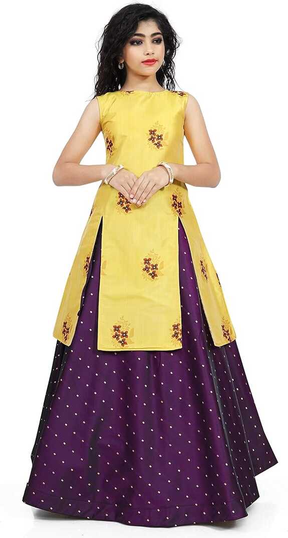 Buy MUSTERD WARLI Girls Yellow Indo Western Dresses-Maroon at ...