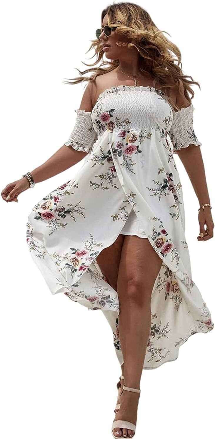 Buy MakeMeChic Women&#39;s Plus Size Boho Floral Off Shoulder ...