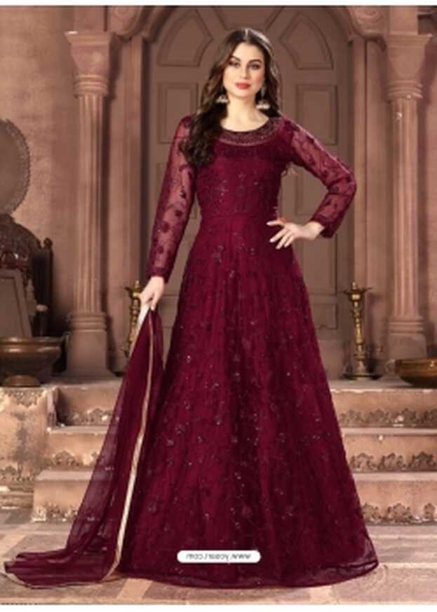 Buy Maroon Latest Designer Party Wear Net Gown Suit | Anarkali Suits