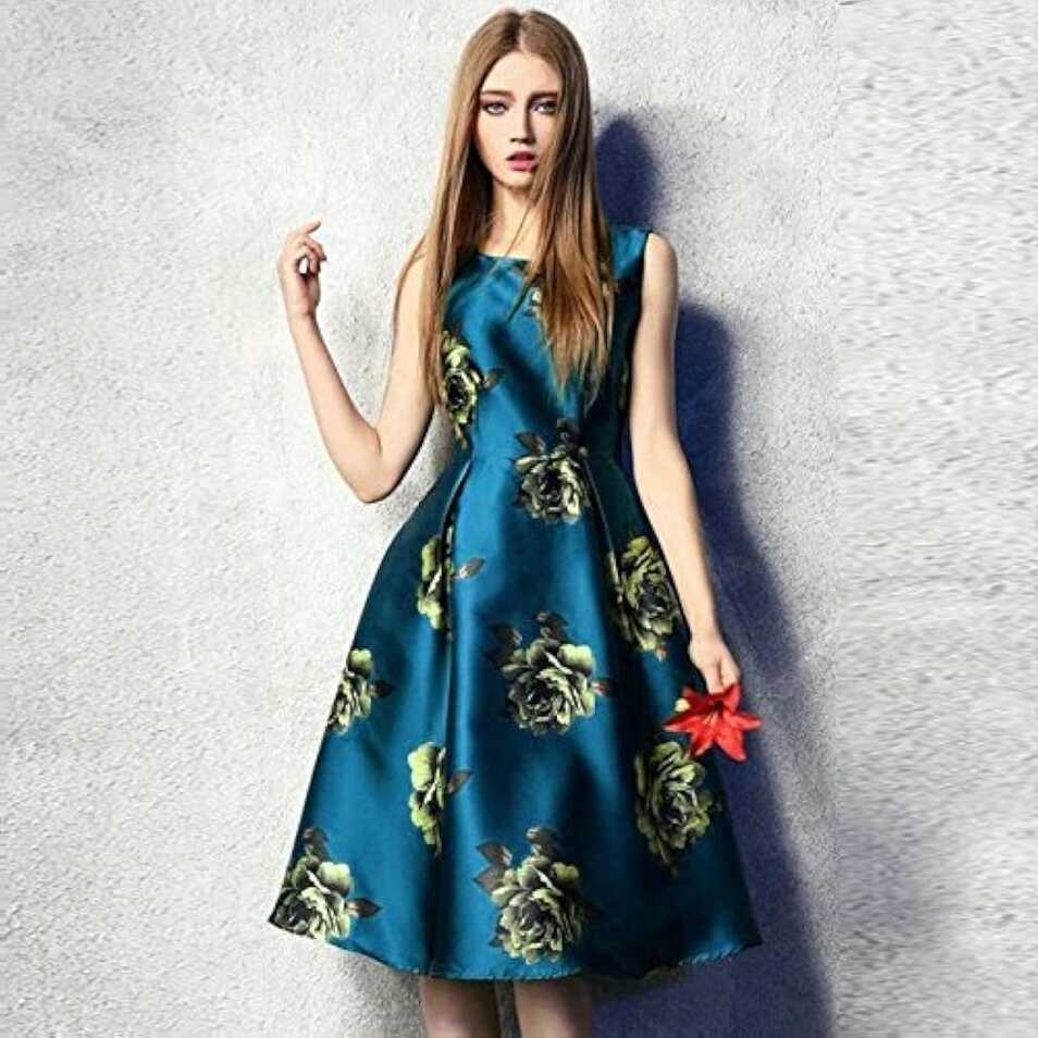 Buy Maruti Villa Women&#39;s Knee Length Round Neck Floral Printed A ...