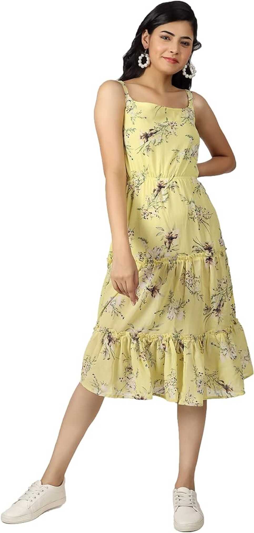 Buy NATURE CRAFT I Yellow Dress I Georgette Dress I Floral Printed ...