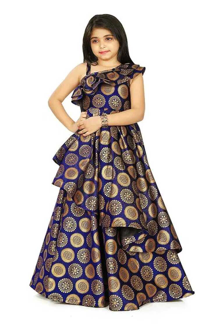 Buy NOYYAL Girls Cotton Silk Gown Dress for Kids-11-12 Years-Blue ...